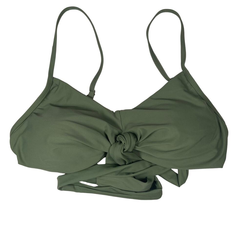 Knot Bikini Top Olive Green Tie Front Swim Top Adjustable Straps Size L